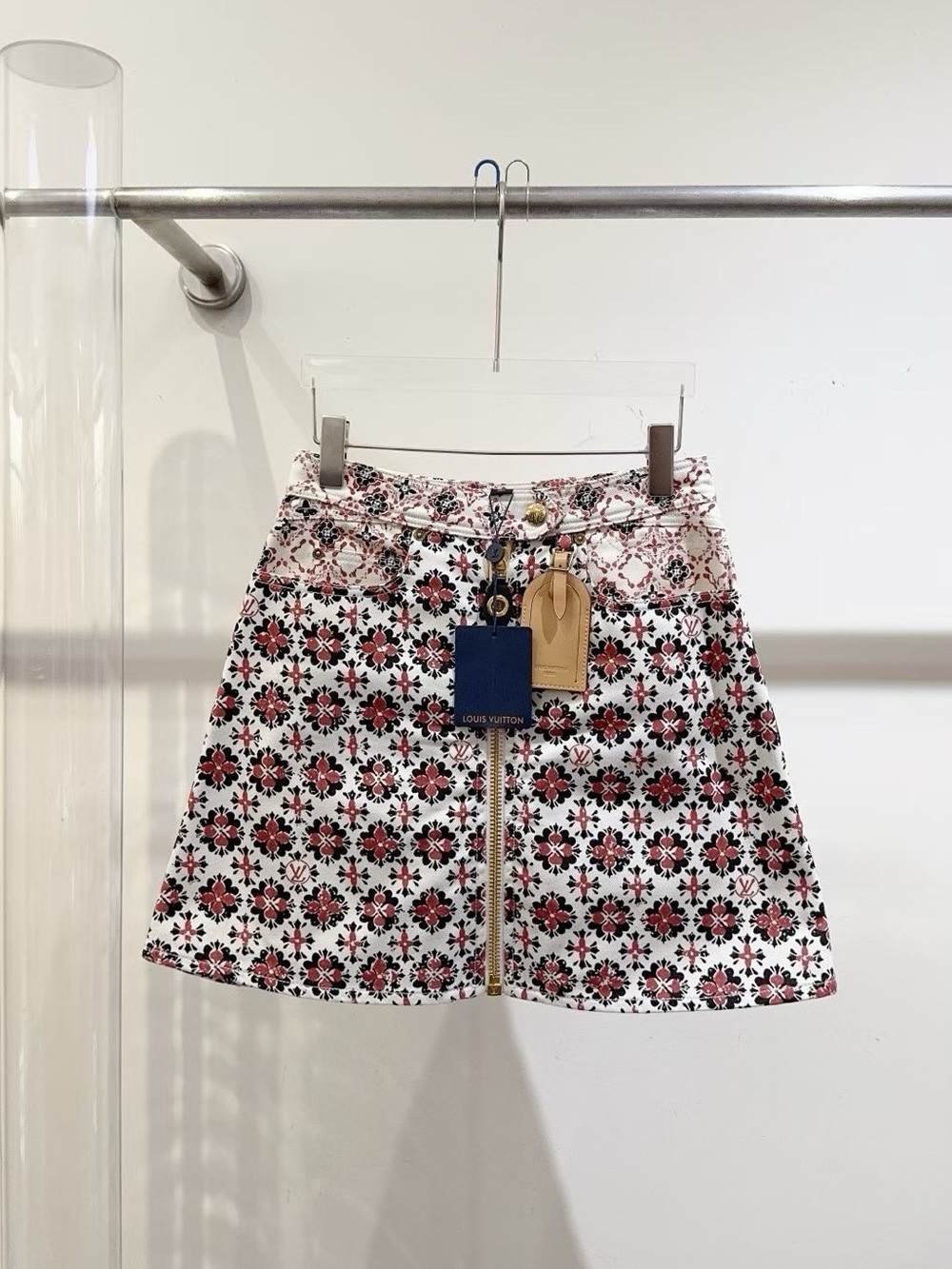 Louis Vuitton Floral Jacquard Mini Skirt in Pink, Black and White